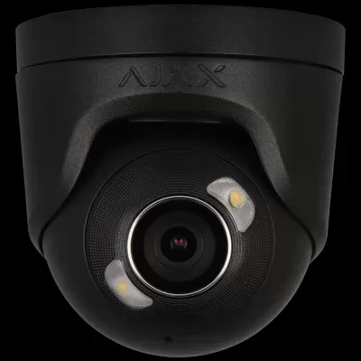 Câmara de segurança domo preta AJAX com lente central e luzes LED