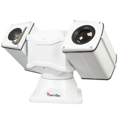 Detector branco com duas câmaras e base com logo ThermTec