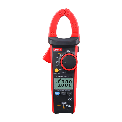 Aparelho medidor amperímetro digital tipo pinça vermelho e preto com ecrã LCD