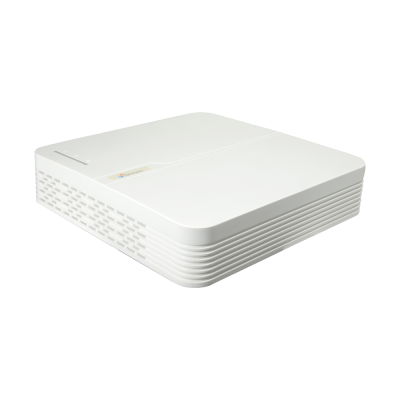 Leitor digital branco compacto com cantos arredondados e grelha lateral