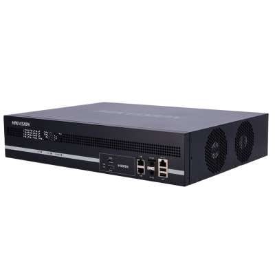 Leitor de vídeo digital Hikvision preto com várias portas e ventiladores