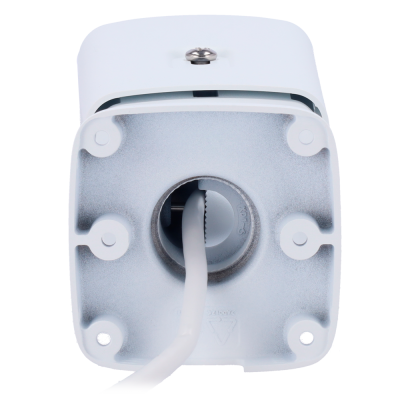 Caixa retangular de plástico branco com cabo branco saindo do centro