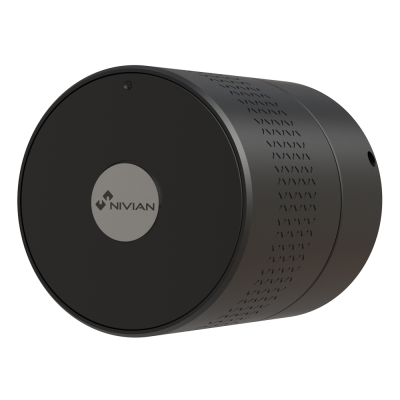 Dispositivo cilíndrico preto com logótipo NIVIAN