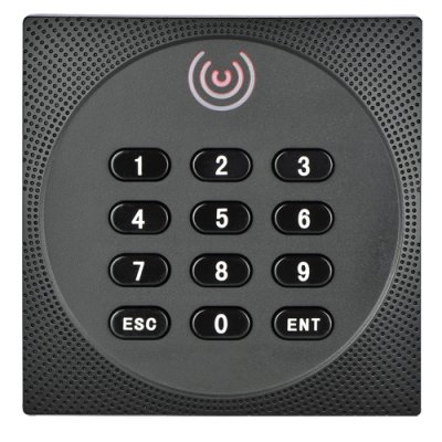 Teclado numérico preto com botões e símbolo circular