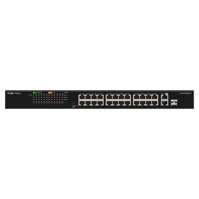 Comutador de rede Meraki MS120-24FP-C preto com 24 portas Ethernet e LEDs indicativos