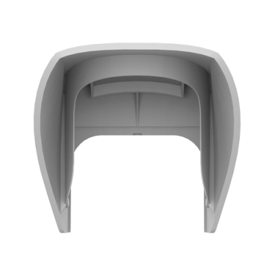 Estrutura cinza em formato de concha com superfície lisa.