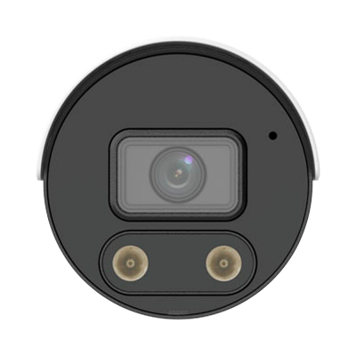 Câmara de segurança circular preta com lente quadrada e luzes