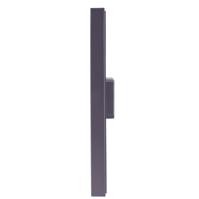 Vista lateral de monitor cinzento escuro sobre superfície branca