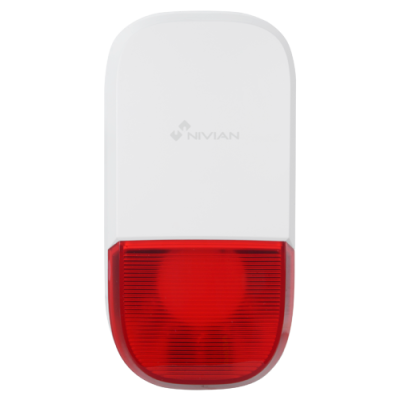 Dispositivo branco com luz vermelha e texto NIVIAN