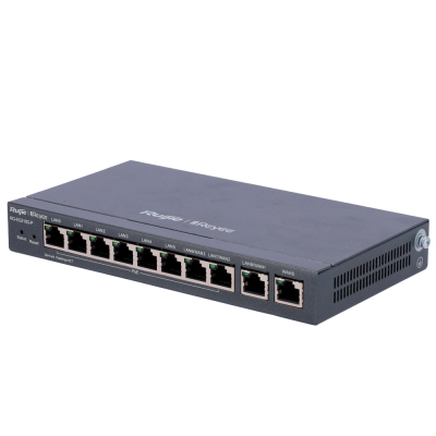 Comutador de rede preto com várias portas ethernet