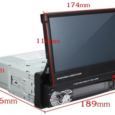 Leitor MP5 para automóvel com ecrã tátil retrátil e botão giratório