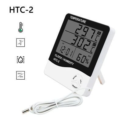 Termómetro e higrómetro digital HTC-2 branco com ecrã LCD e cabo