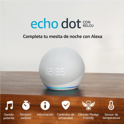 Coluna inteligente Amazon Echo Dot cinza claro com visor digital