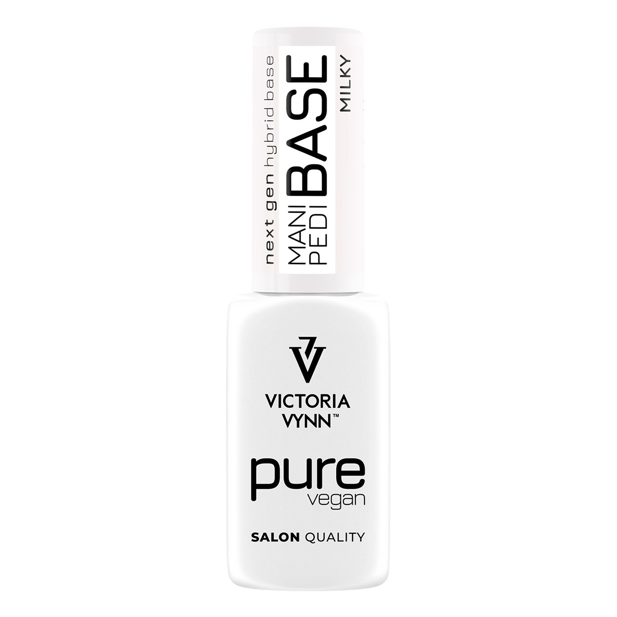 Frasco de verniz para unhas branco com texto preto e tampa branca