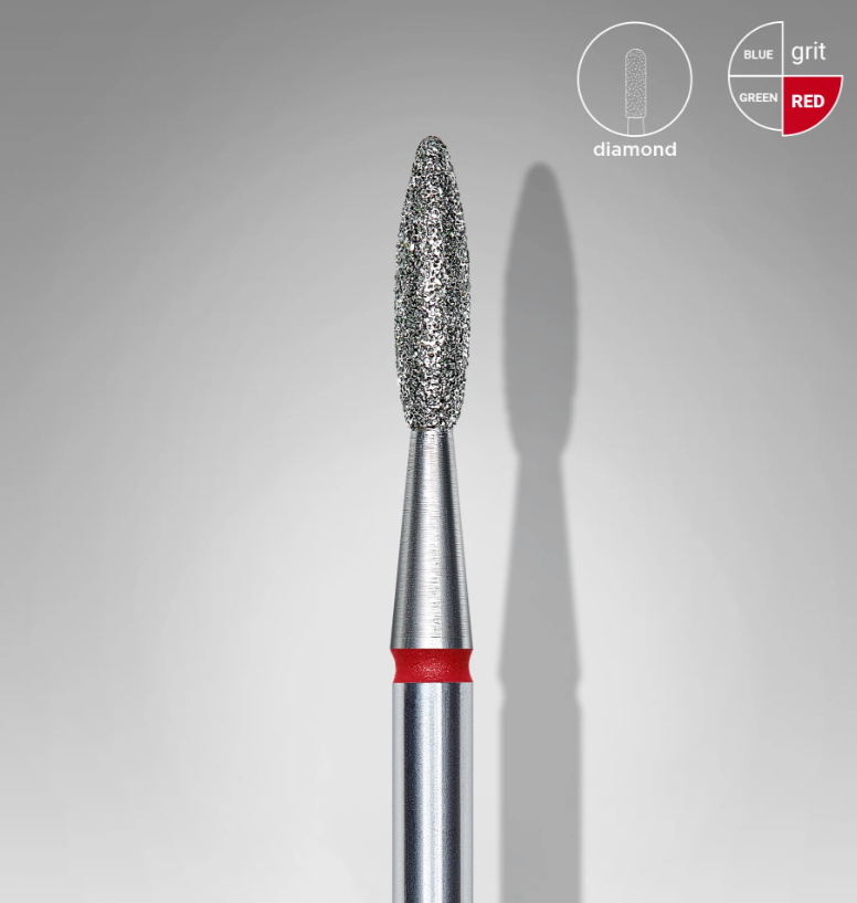 Ponta de ferramenta abrasiva com acabamento em diamante e detalhe vermelho