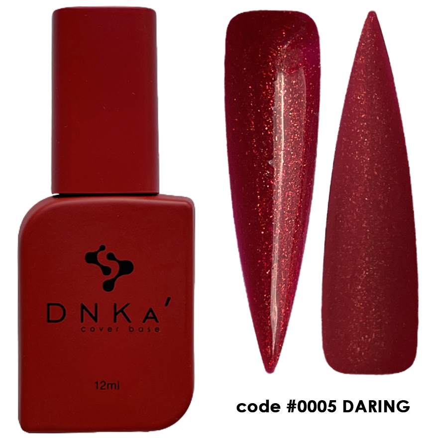 Frasco de verniz de unhas DNKA' vermelho com amostras de cor vermelho brilhante e mate