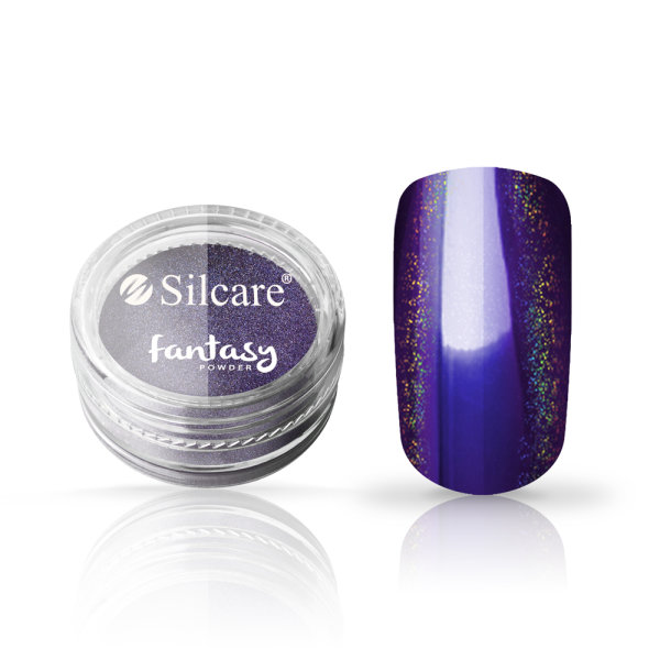 Pó para unhas roxo com brilho da Silcare Fantasy e unha pintada