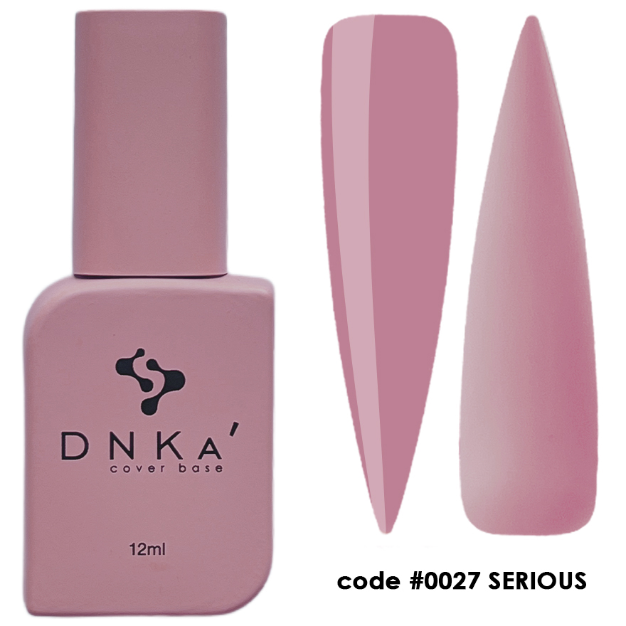 Frasco de verniz rosa DNKA' cover base de 12ml com amostras da cor e código #0027 SERIOUS