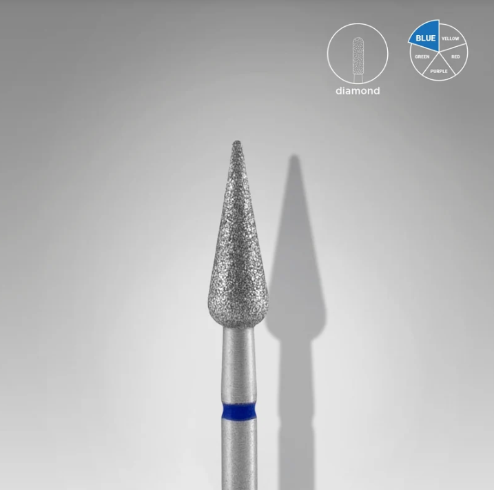 Broca de ponta cónica diamantada para manicure com anel azul