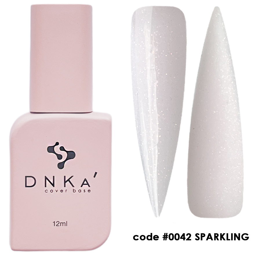 Verniz para unhas DNKA' rosa claro com duas amostras brancas brilhantes e código #0042 SPARKLING