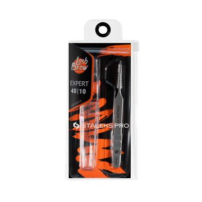 Conjunto para sobrancelhas Staleks Pro Lash Brow Expert 40/10 em embalagem preta com detalhes laranja