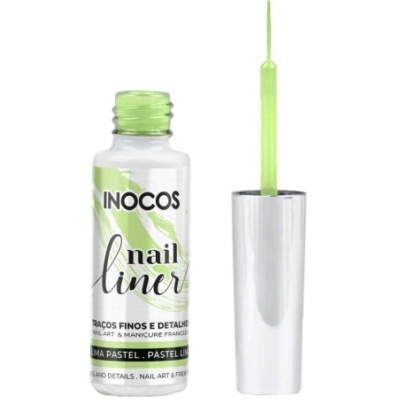 Frasco de verniz para unhas verde lima pastel com pincel aplicador e tampa prateada