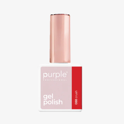 Verniz gel para unhas com tampa rosa e rótulo branco, rosa claro e vermelho