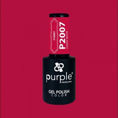 Frasco de verniz gel para unhas da marca Purple Professional com tampa vermelha e corpo preto