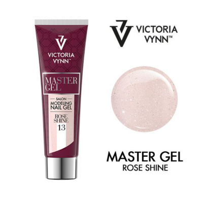 Tubo de gel para unhas MASTER GEL ROSE SHINE da Victoria Vynn com amostra da cor rosa brilhante