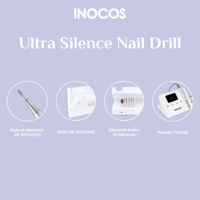 Promoção do produto INOCOS Ultra Silence Nail Drill com quatro funções destacadas