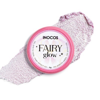 Gel efeito fada INOCOS FAIRY glow em embalagem redonda cor rosa com brilho