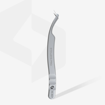 Pinça metálica curva prateada com texto STALEKS PRO