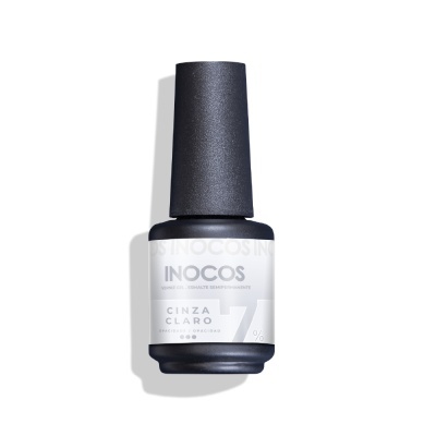 Frasco de verniz para unhas cinzento claro da INOCOS com tampa preta