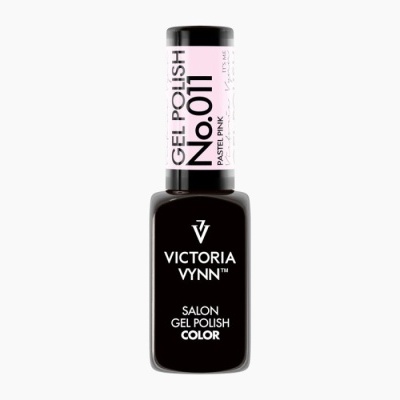 Frasco de verniz gel preto com etiqueta rosa claro e texto