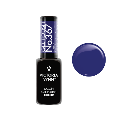 Frasco de verniz gel violeta escuro com amostra da cor
