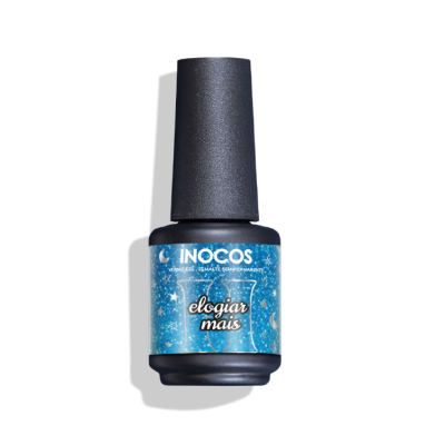 Frasco de verniz semipermanente INOCOS com rótulo azul e tampa preta