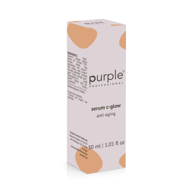 Embalagem lilás de serum anti-aging Purple Professional com manchas castanhas