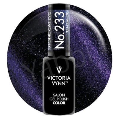 Esmalte de gel Victoria Vynn No. 233 Tanzanite com fundo circular brilhante preto e roxo