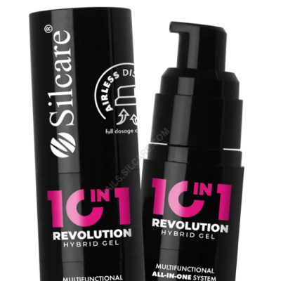 Frasco preto de gel híbrido Silcare 10 in 1 Revolution com doseador airless
