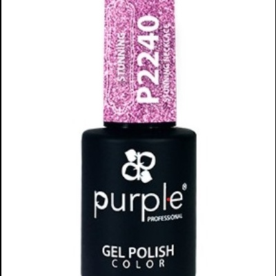 Frasco de verniz gel para unhas preto com tampa rosa com padrões e texto P2240