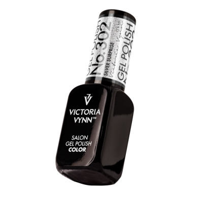 Frasco preto de verniz gel para unhas Victoria Vynn com tampa prata e texto