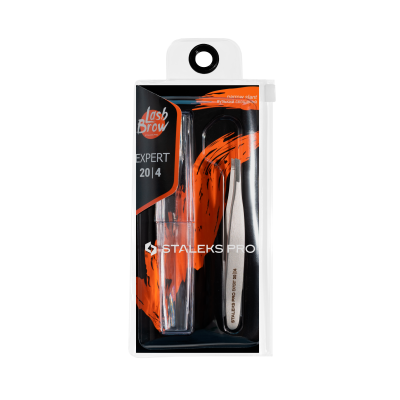 Conjunto de duas pinças em estojo preto com detalhes laranja, marca STALEKS PRO