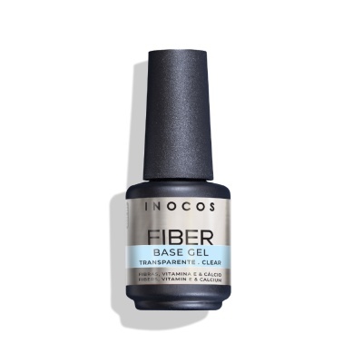 Frasco de verniz gel transparente INOCOS FIBER BASE GEL com tampa preta