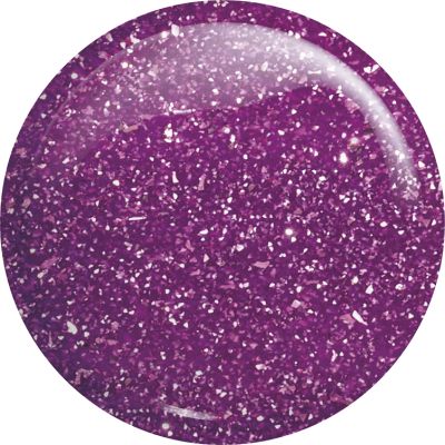 Amostra redonda de esmalte roxo com glitter prateado e textura brilhante