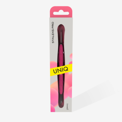 Caneta STALEKS PRO rosa e preta em embalagem branca com texto UNIQ