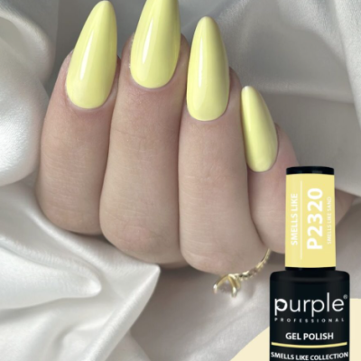 Unhas com verniz gel amarelo pastel Purple Professional