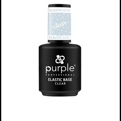 Frasco preto de verniz Purple Elastic Base Clear com tampa branca e azul