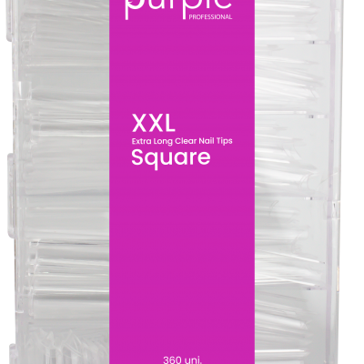 Caixa transparente com ponteiras para unhas claras extra longas tipo quadrado