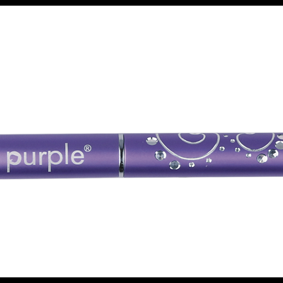 Pincel fino com cabo roxo decorado e detalhes brilhantes