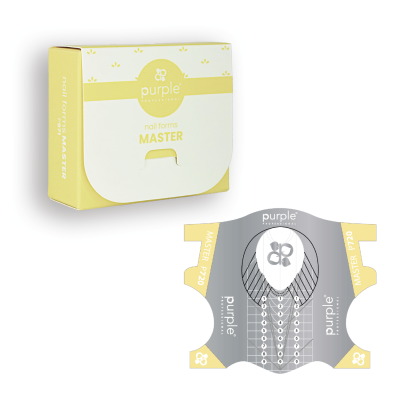 Caixa amarela e branca e molde cinza para formas de unhas